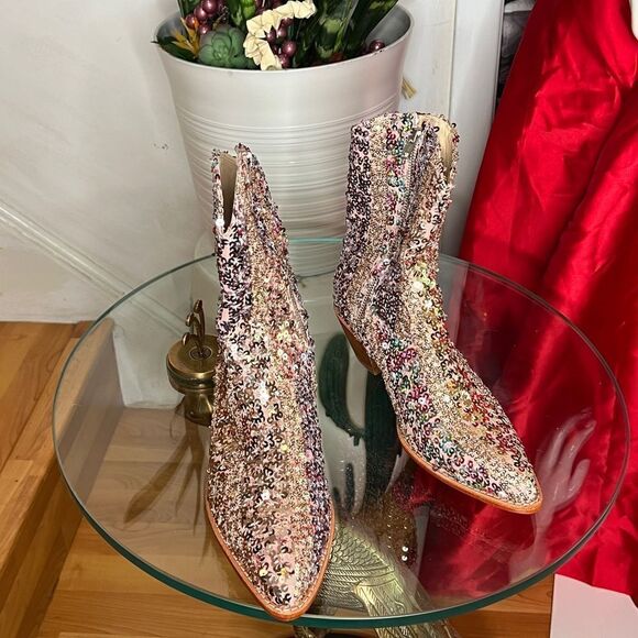 NEW MOMO NewYork ASTERIA SEQUIN ANKLE BOOTS X FREE PEOPLE - Picture 5 of 9